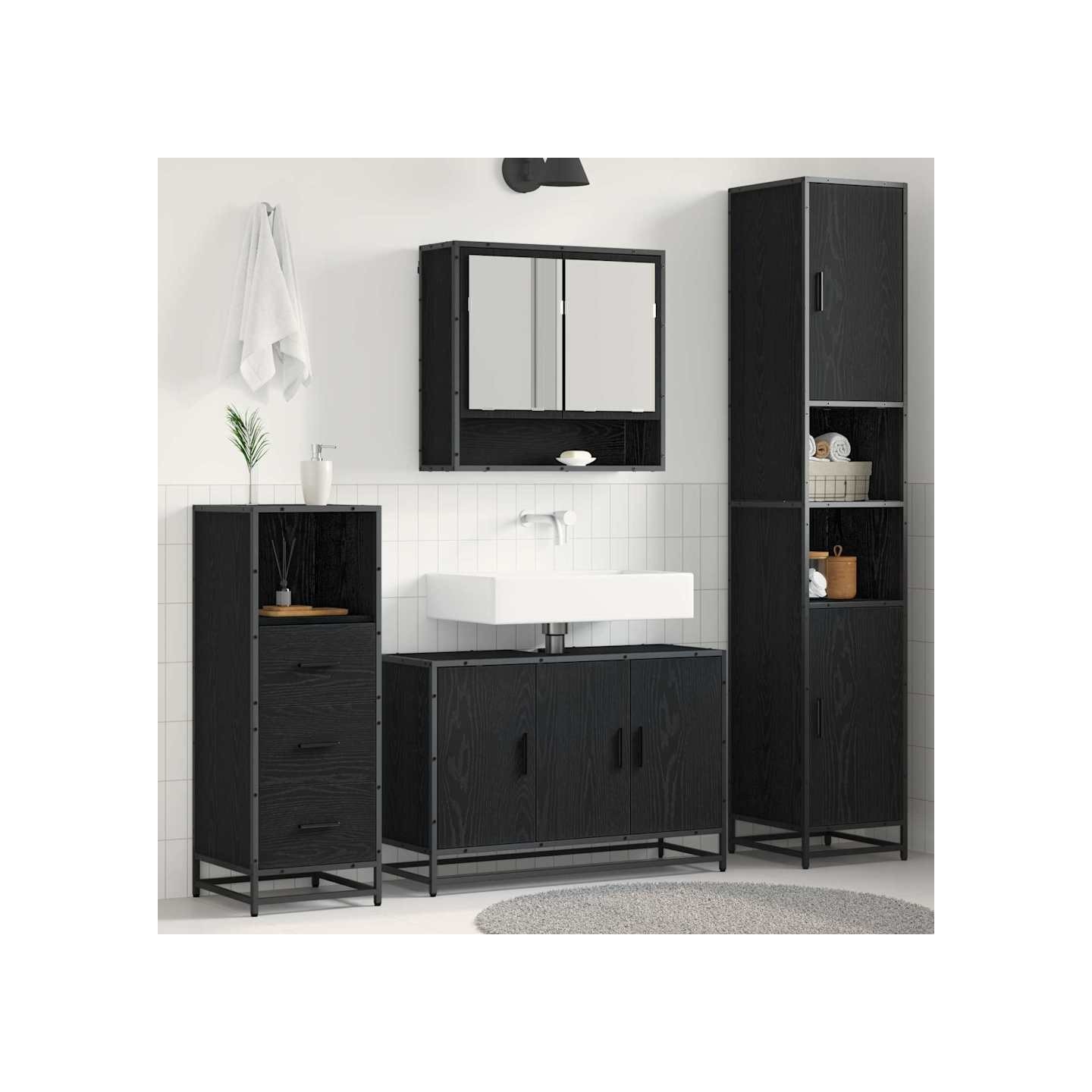 Ensemble de mobilier de salle de bain 3 pc Bois Ancien