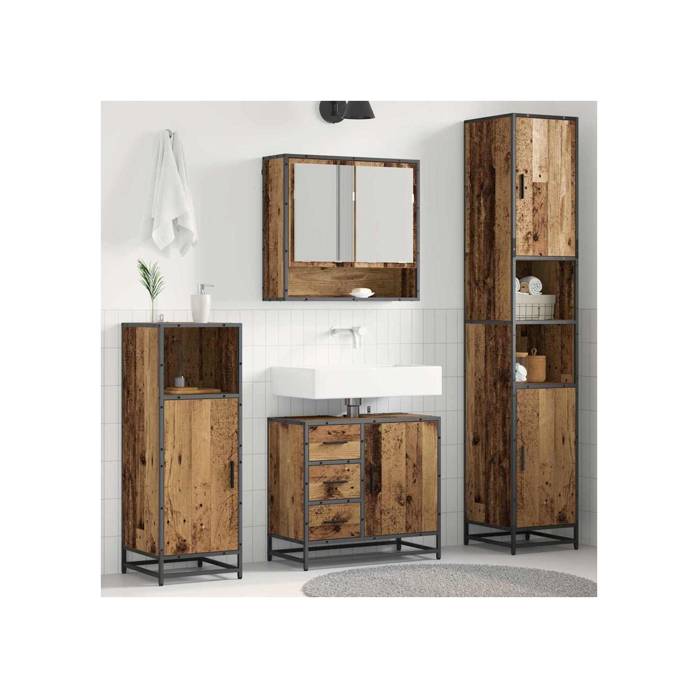 Ensemble de mobilier de salle de bain 3 pc Bois Ancien
