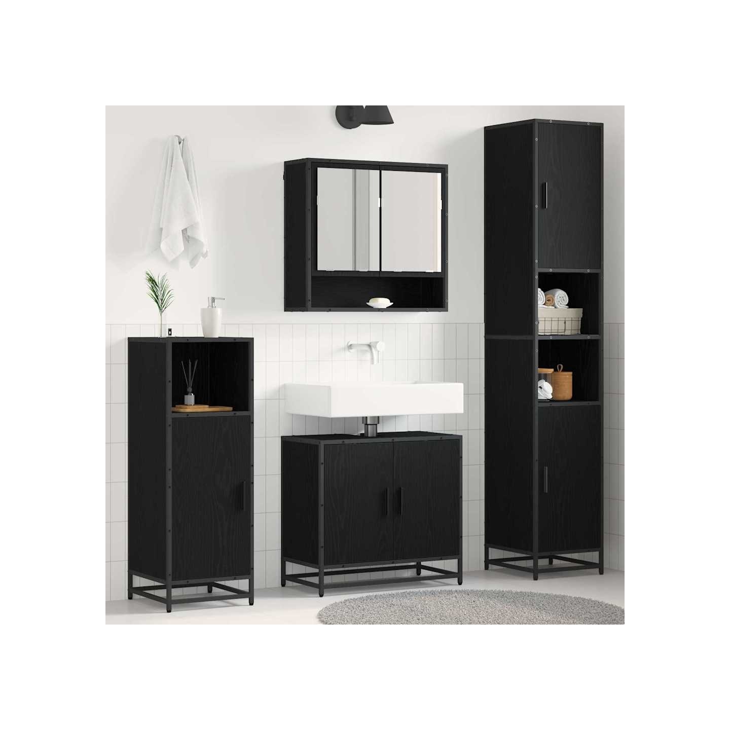 Ensemble de mobilier de salle de bain 3 pièces Chêne noir