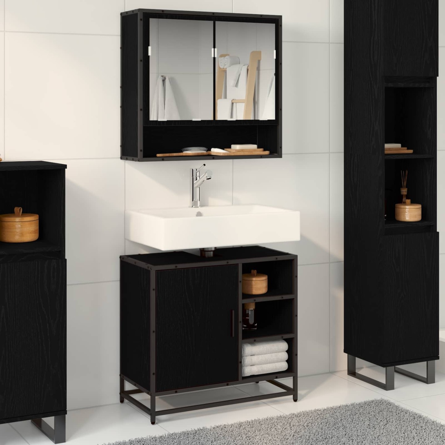 Ensemble de mobilier de salle de bain 2 pièces Chêne noir