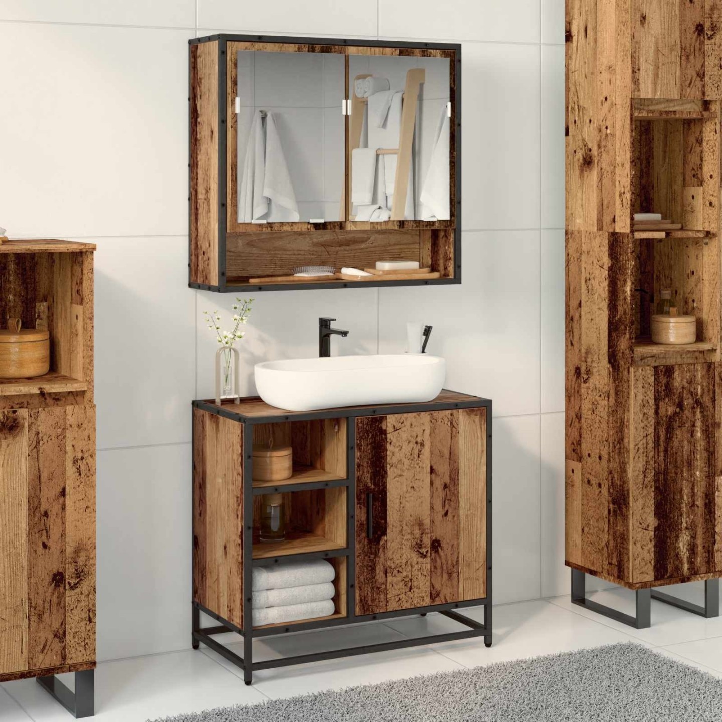 Ensemble de mobilier de salle de bain 2 pc Bois Ancien