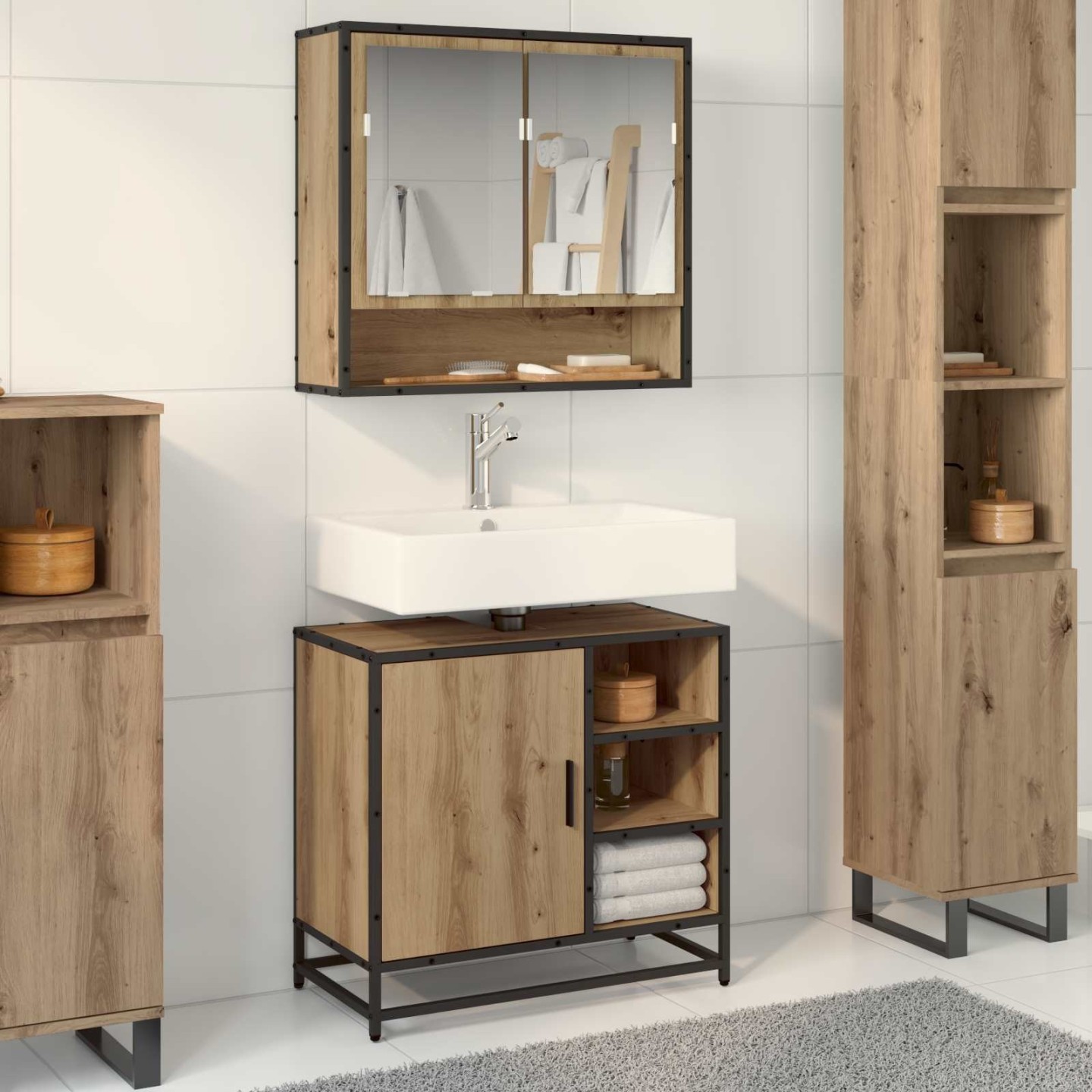 Ensemble de mobilier de salle de bain 2 pièces Chêne artisanal