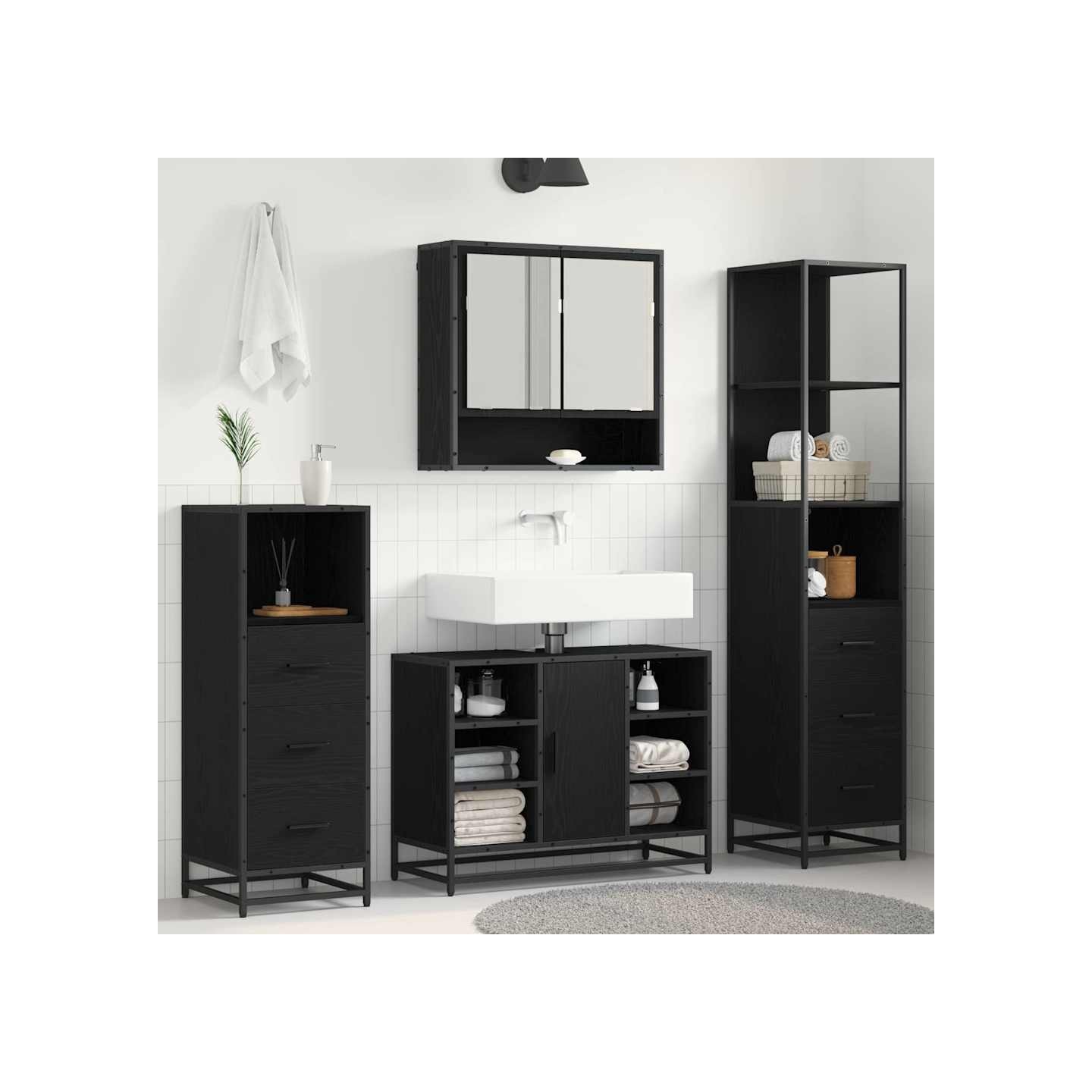 Ensemble de mobilier de salle de bain 3 pièces Chêne noir