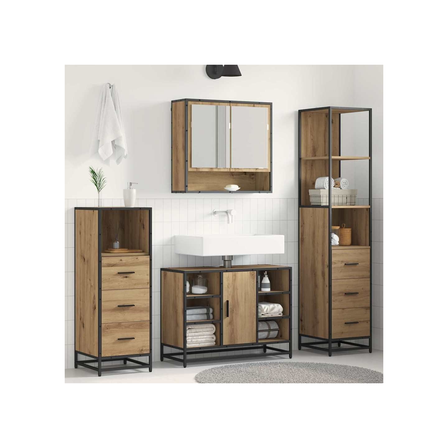 Ensemble de mobilier de salle de bain 3 pc Chêne artisanal