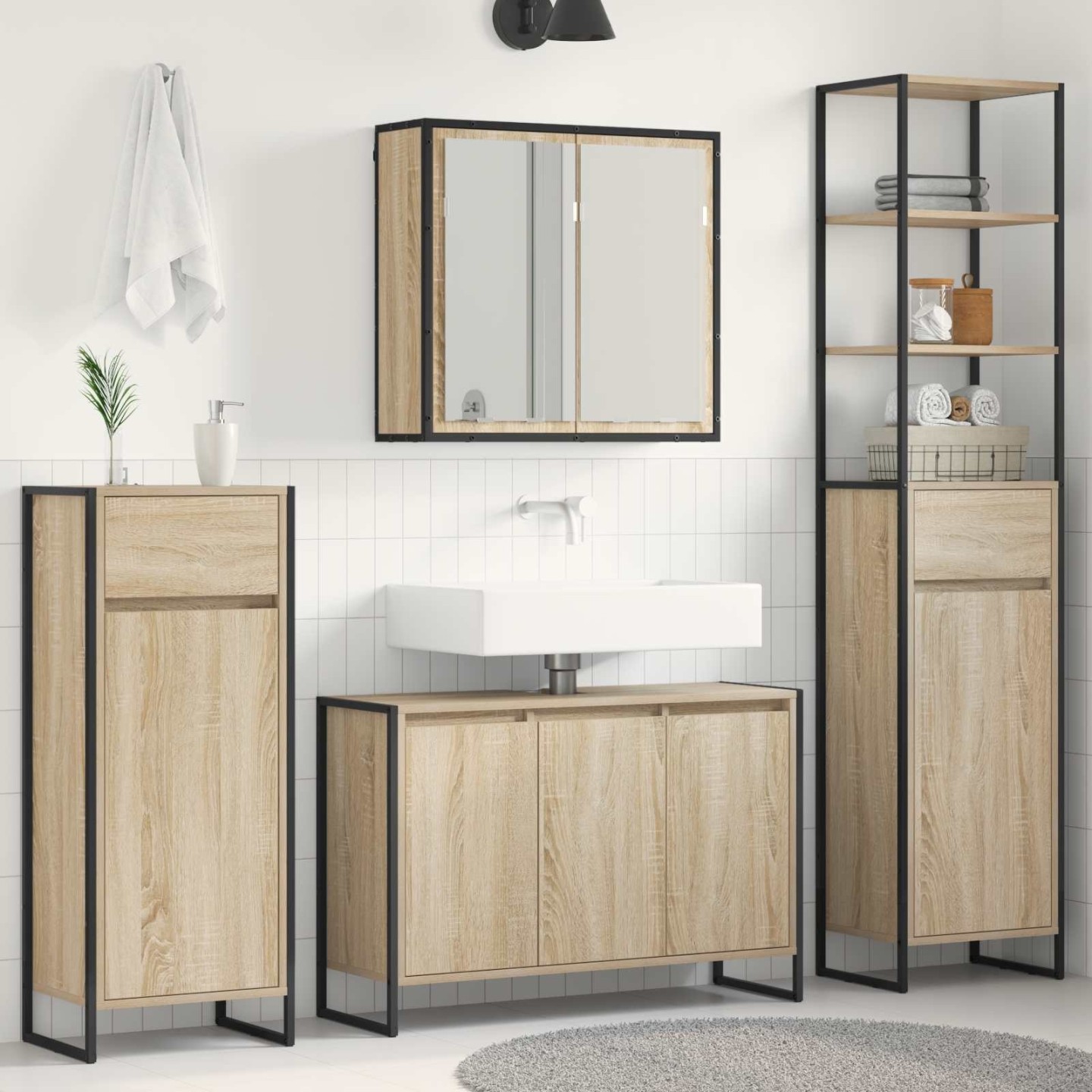 Ensemble de mobilier de salle de bain 4 pièces Chêne Sonoma