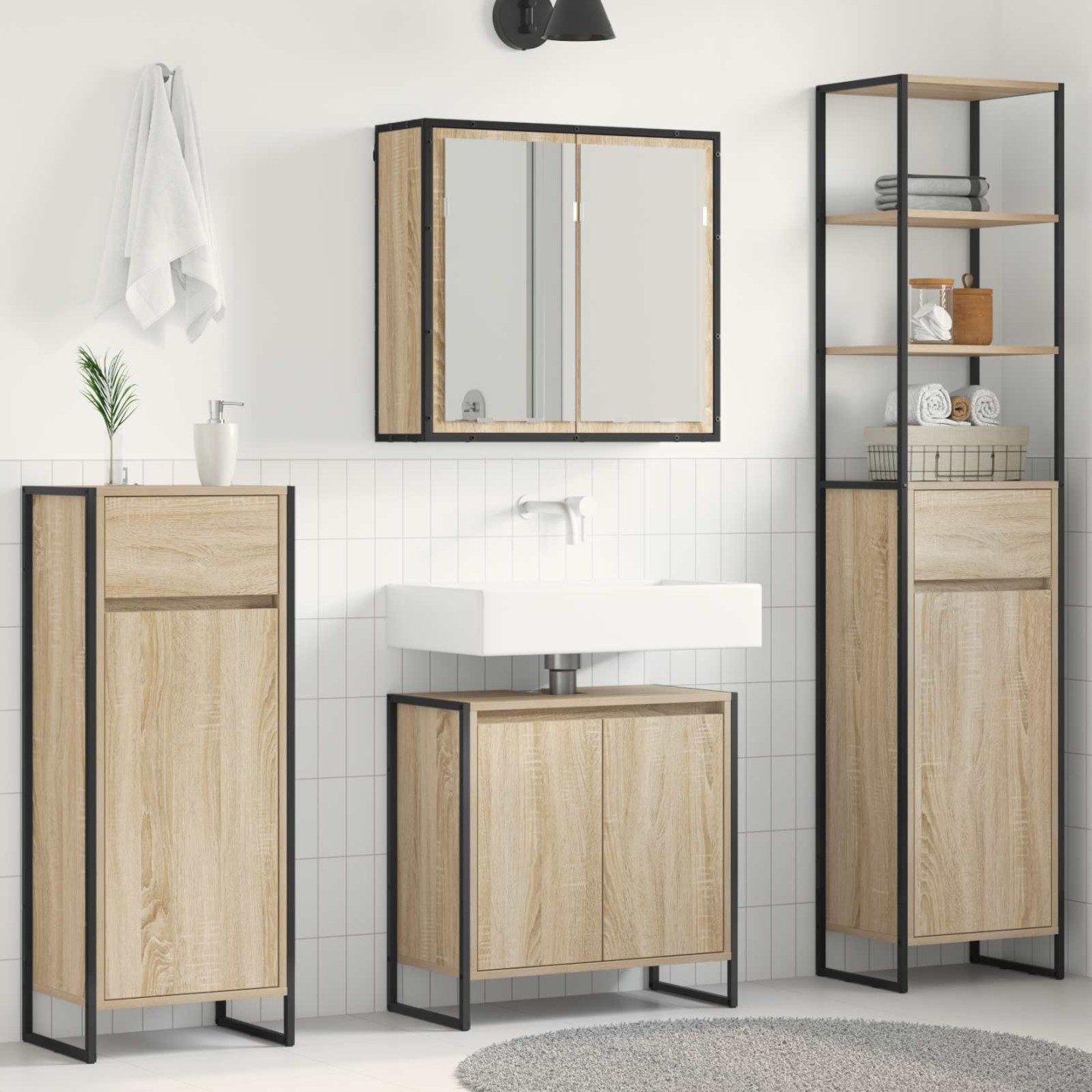Ensemble de mobilier de salle de bain 4 pièces Chêne Sonoma
