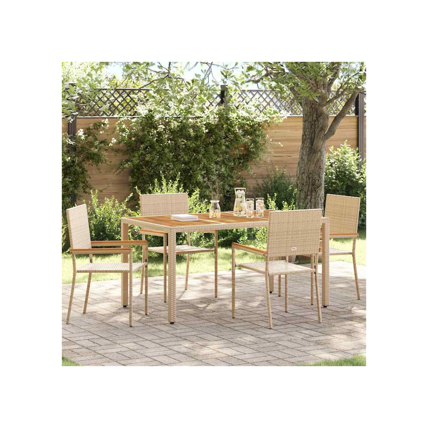 Chaises empilables de jardin 4 pc Crème et marron