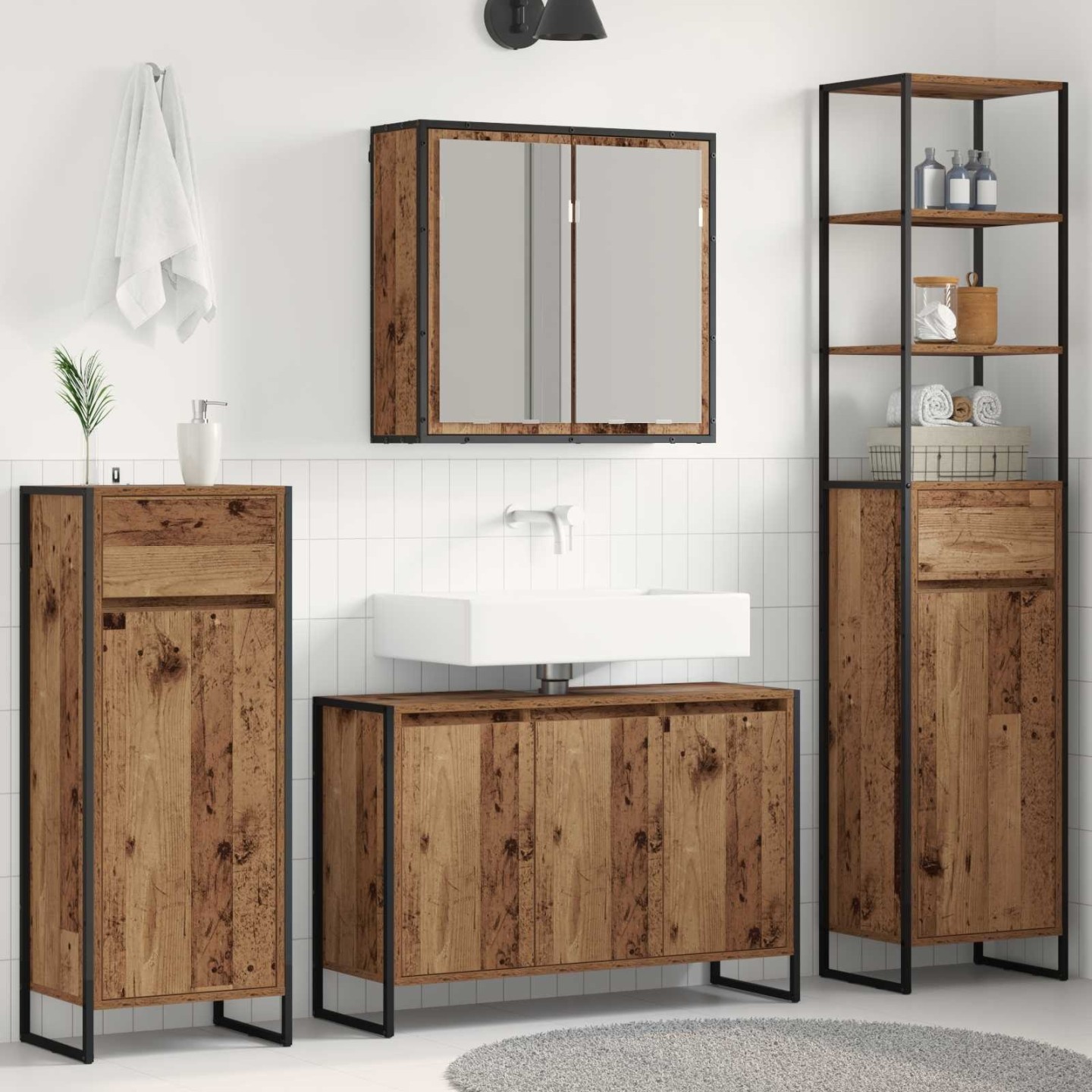 Ensemble de mobilier de salle de bain 4 pièces Bois ancien