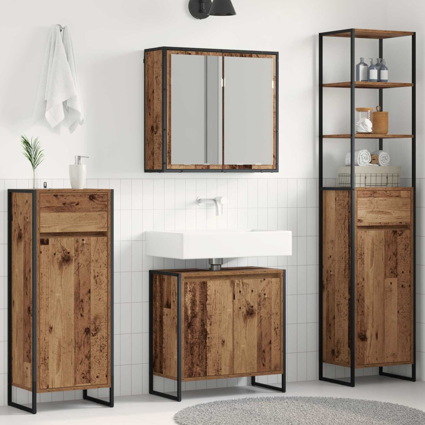 Ensemble de mobilier de salle de bain 4 pièces Bois ancien
