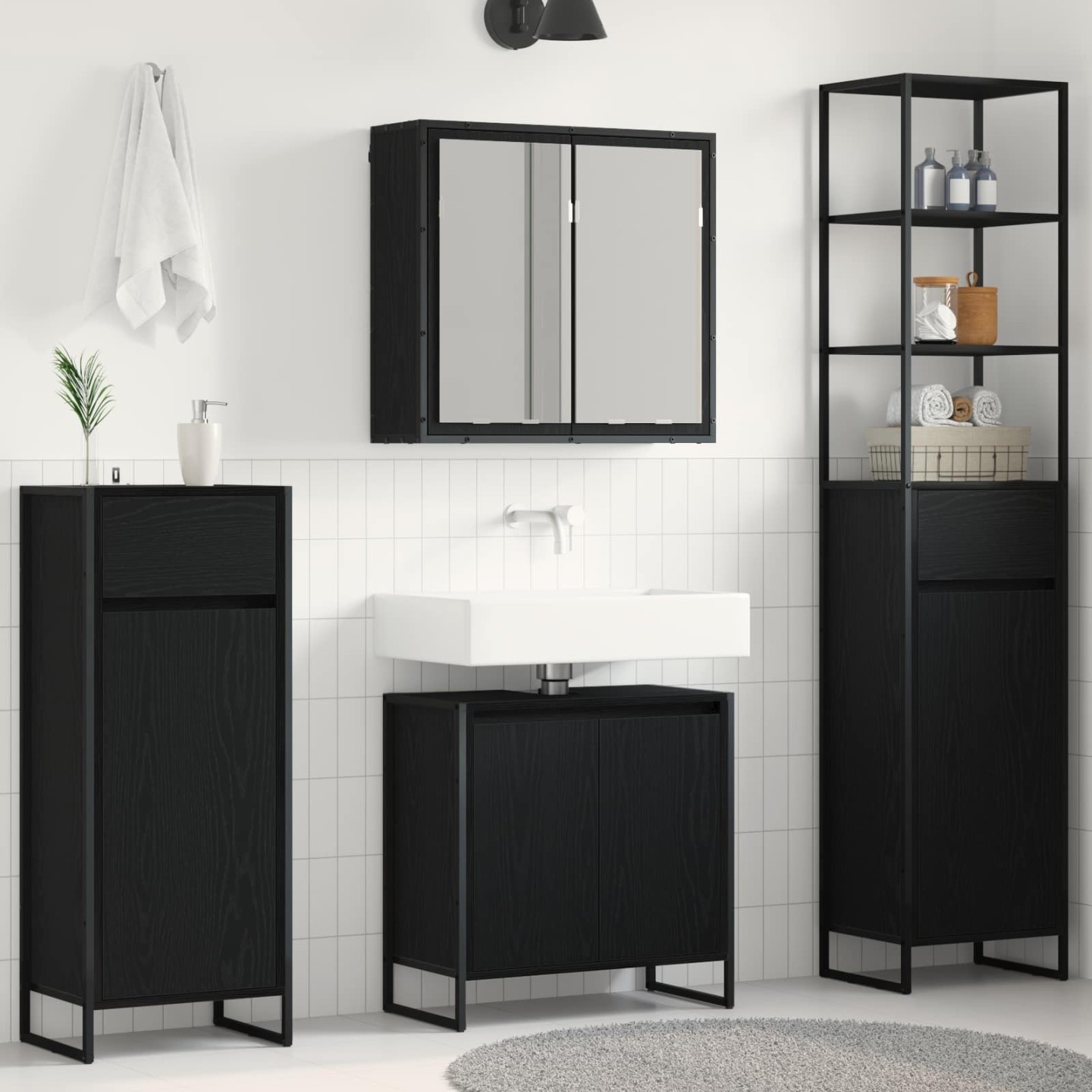 Ensemble de mobilier de salle de bain 4 pièces Chêne noir