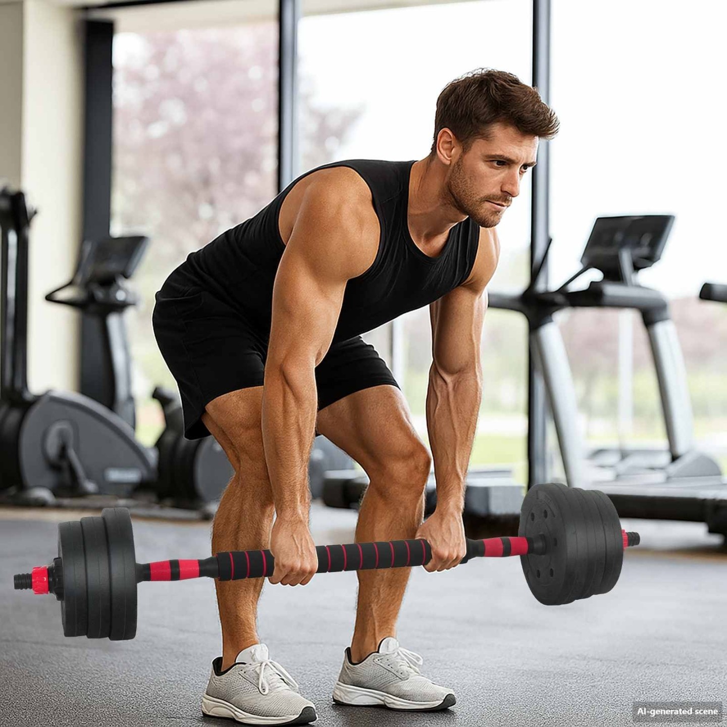Set d'haltères 4-en-1 30kg Noir et Rouge