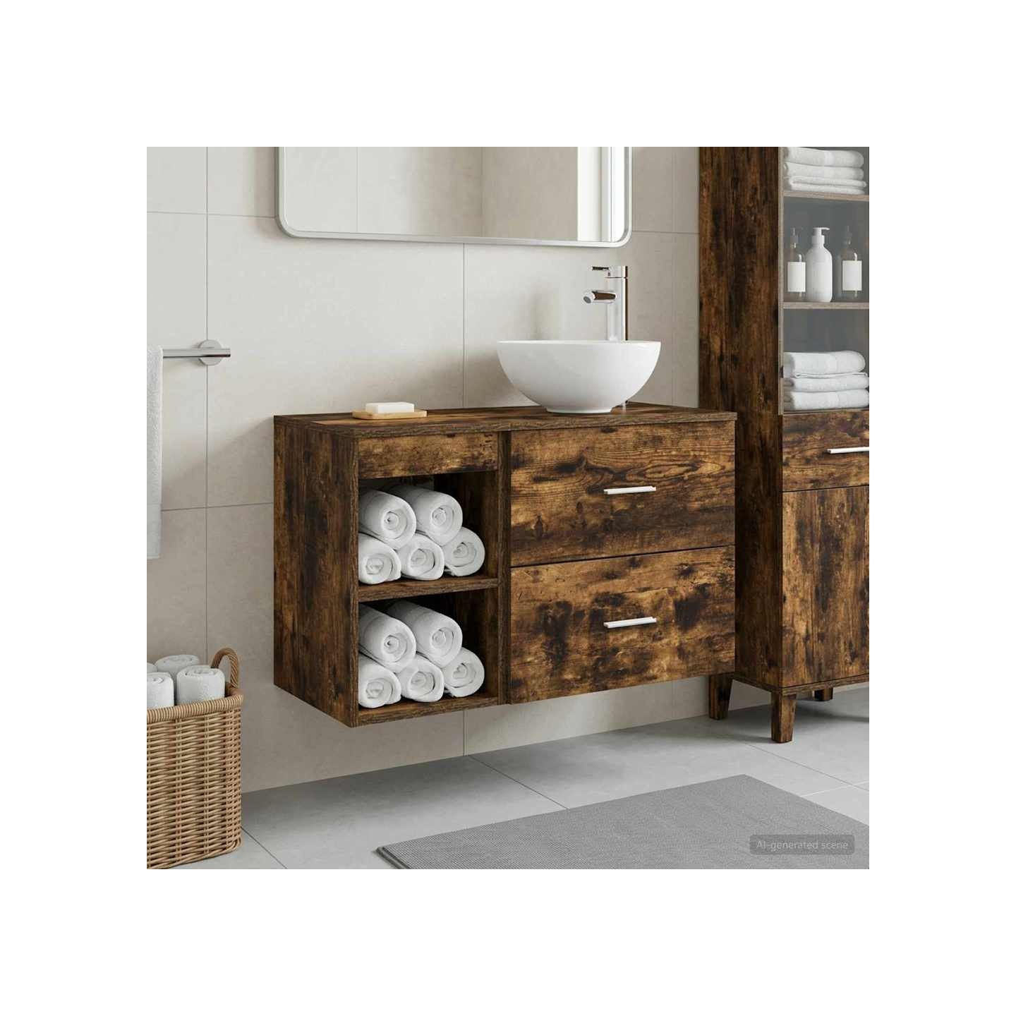 Ensemble de mobilier de salle de bain 2 pc Chêne fumé