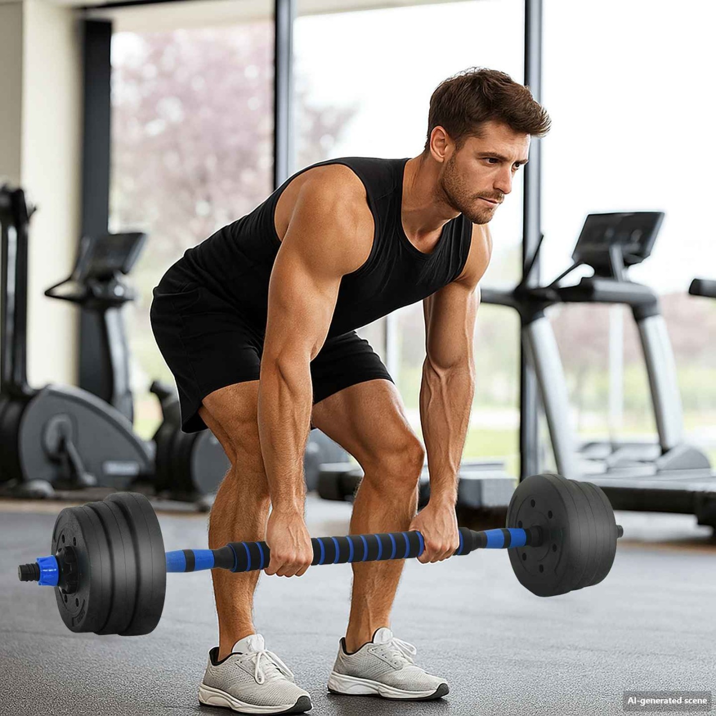 Set d'haltères 4-en-1 30kg Noir et Bleu