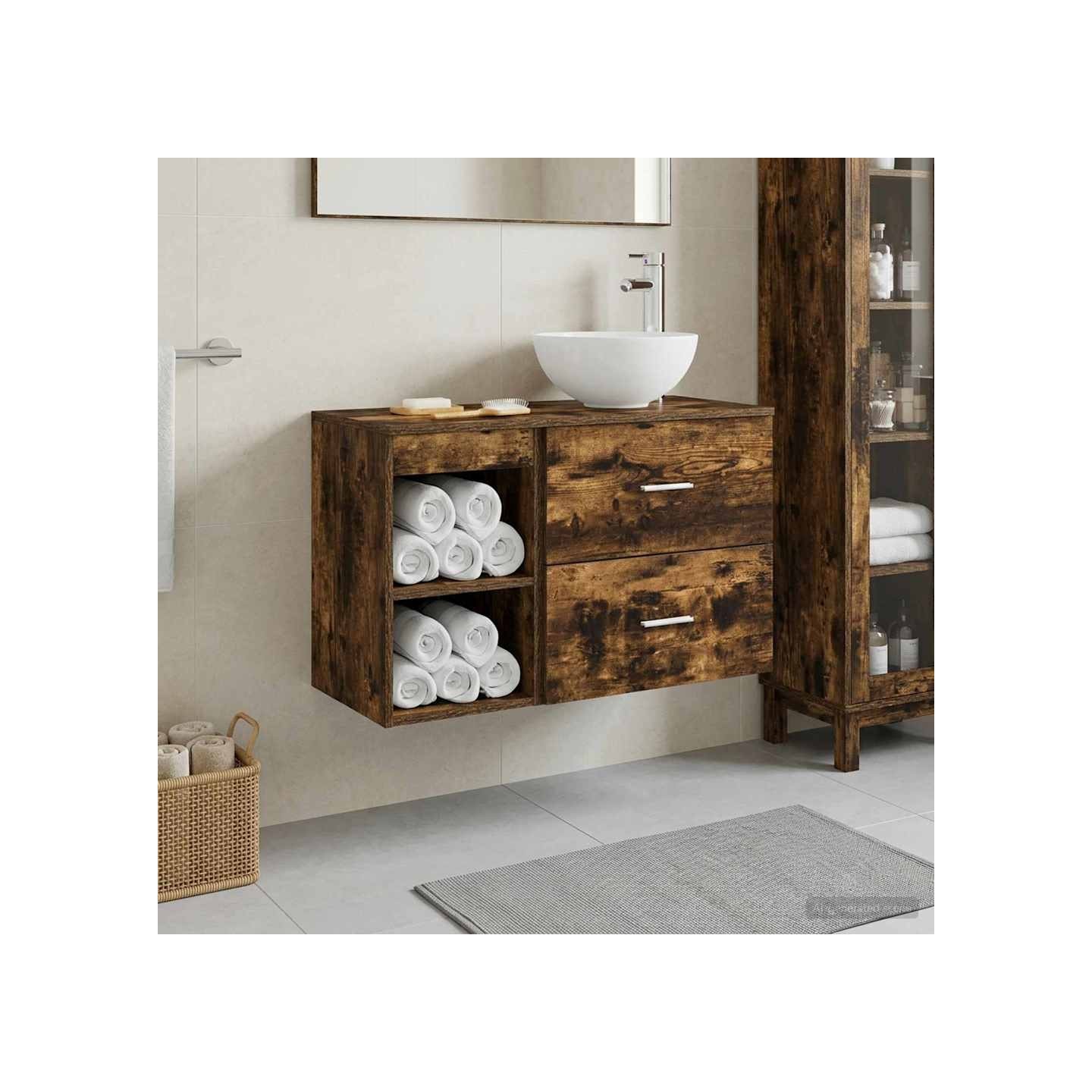 Ensemble de mobilier de salle de bain 2 pc Chêne fumé