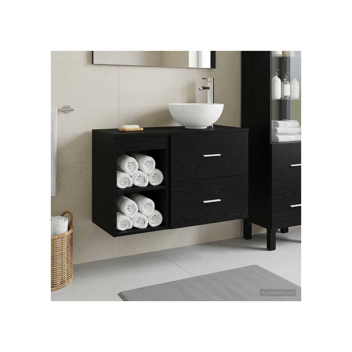 Ensemble de mobilier de salle de bain 2 pc Chêne noir