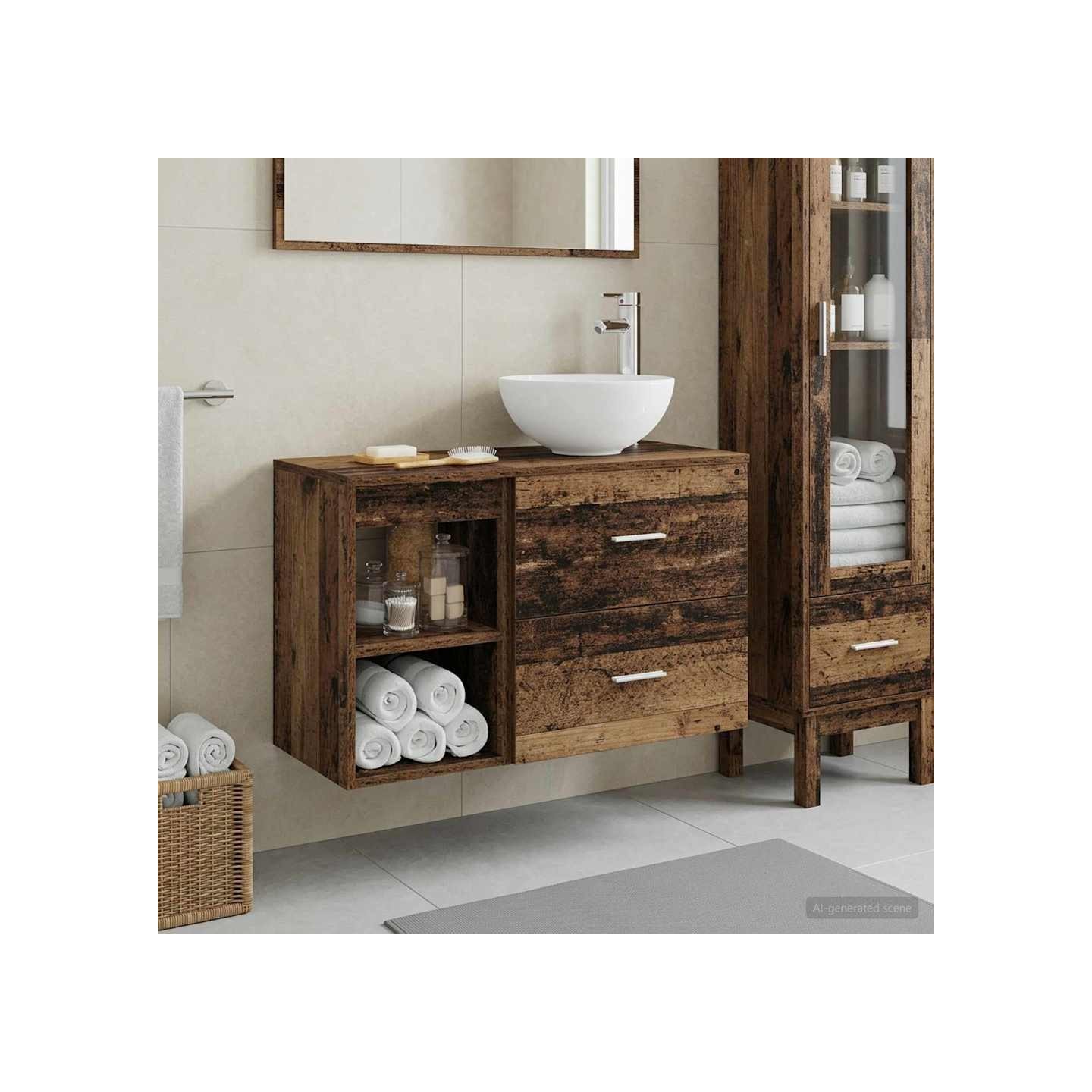 Ensemble de mobilier de salle de bain 2 pc Bois ancien
