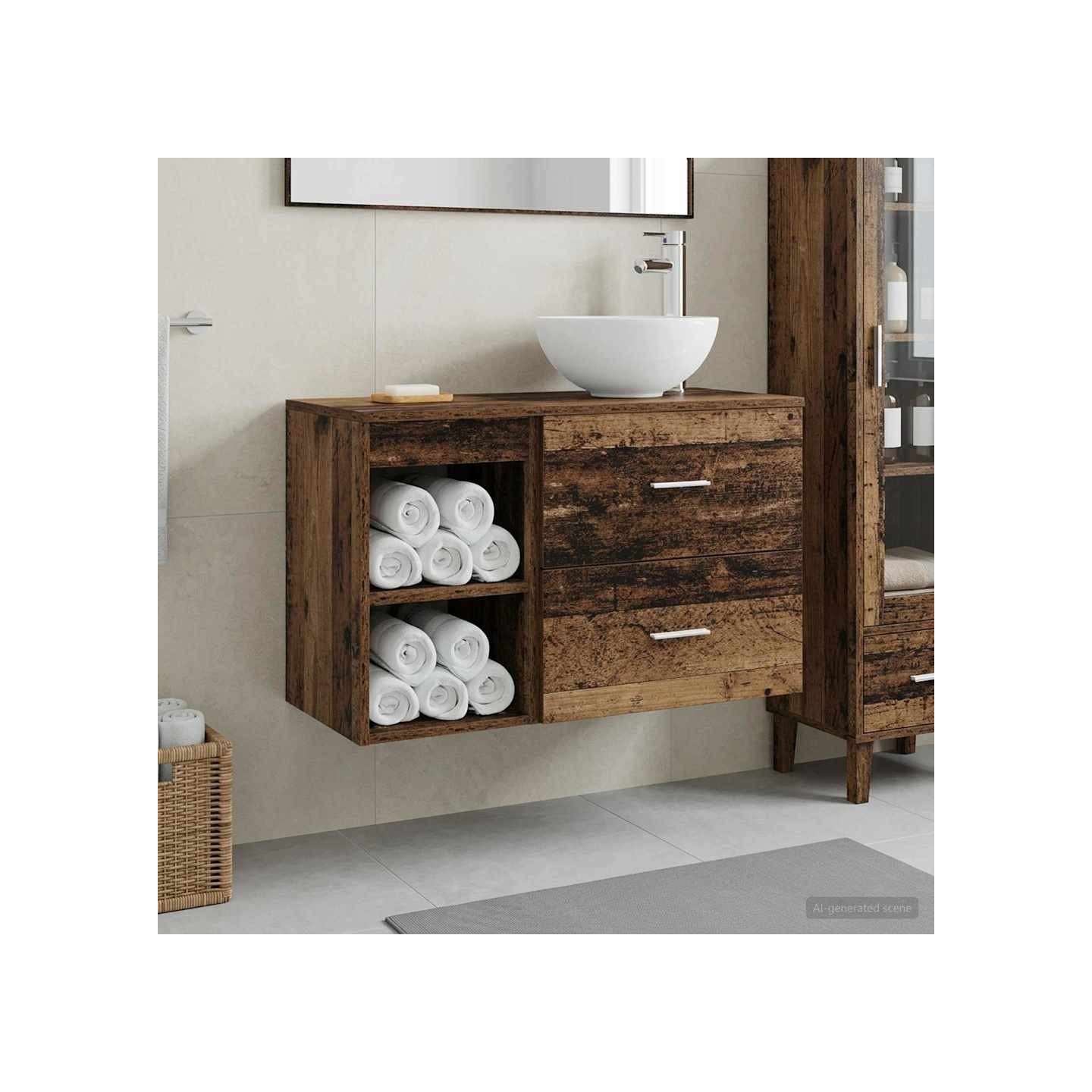 Ensemble de mobilier de salle de bain 2 pc Bois ancien