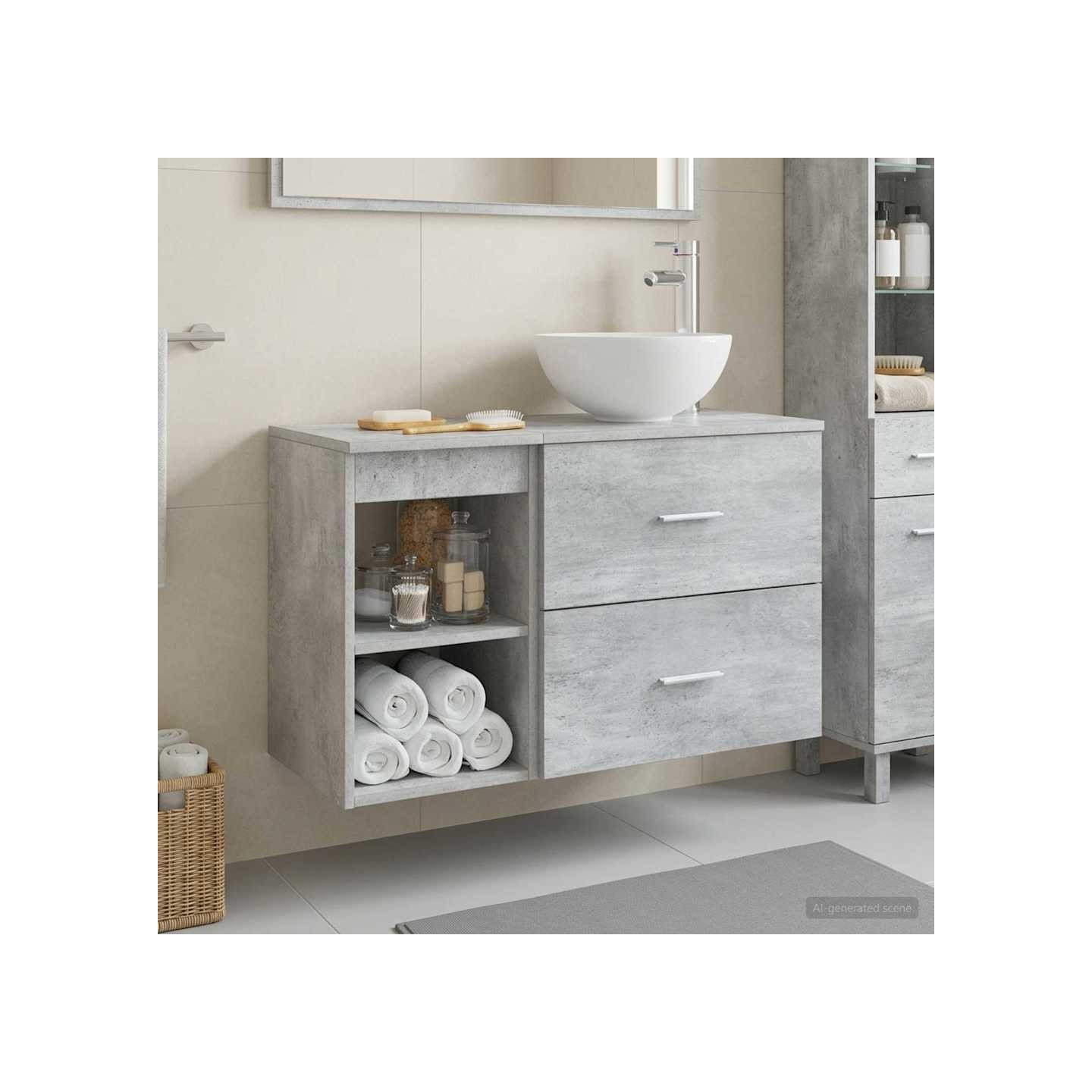 Ensemble de mobilier de salle de bain 2 pc Gris béton