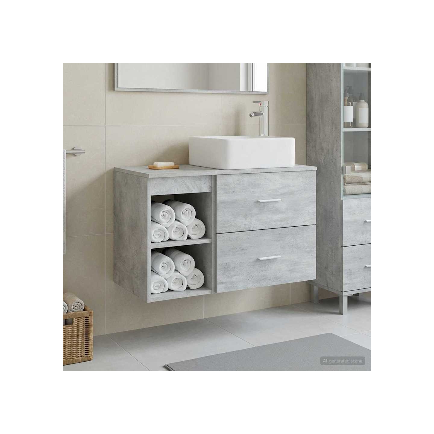 Ensemble de mobilier de salle de bain 2 pc Gris béton