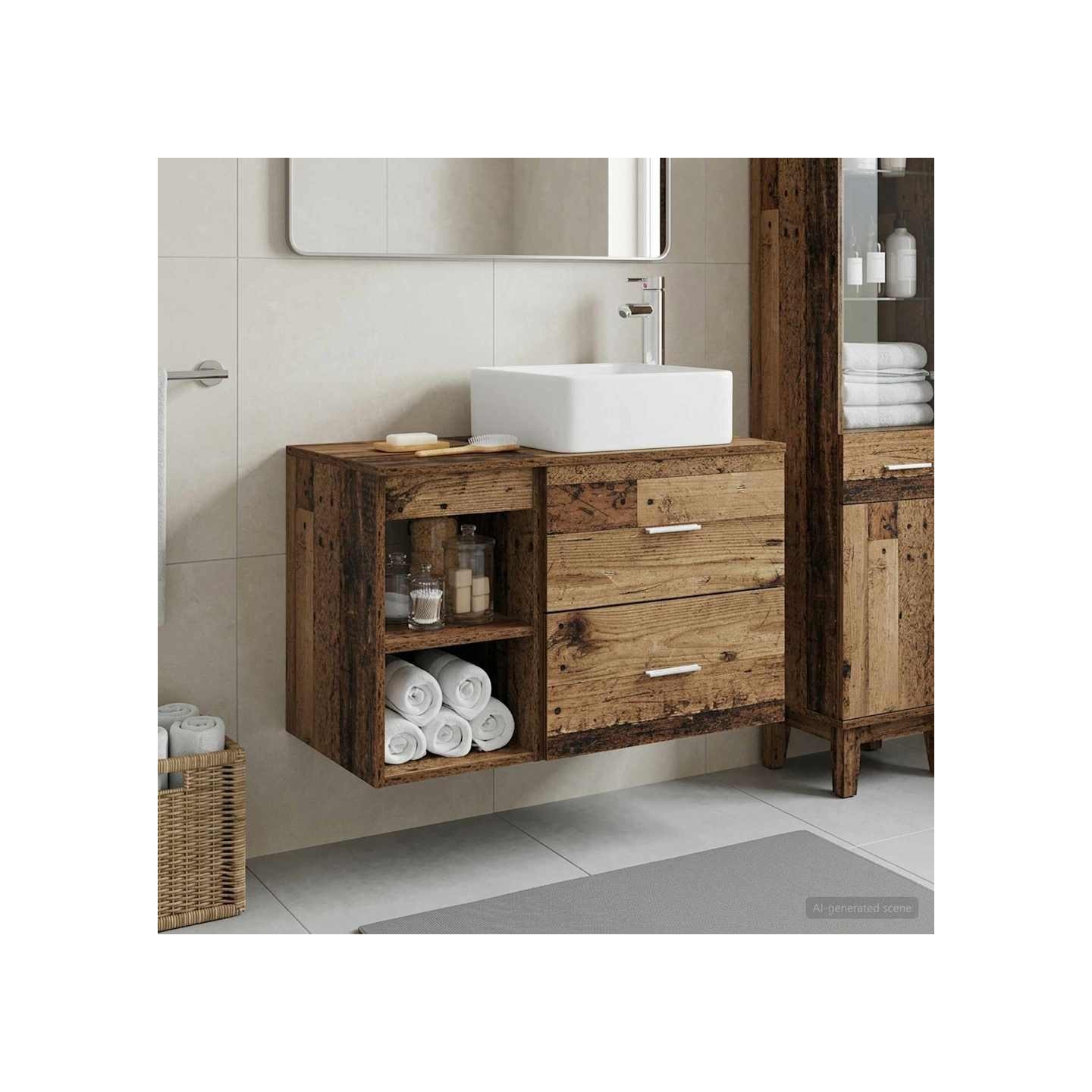 Ensemble de mobilier de salle de bain 2 pc Bois ancien