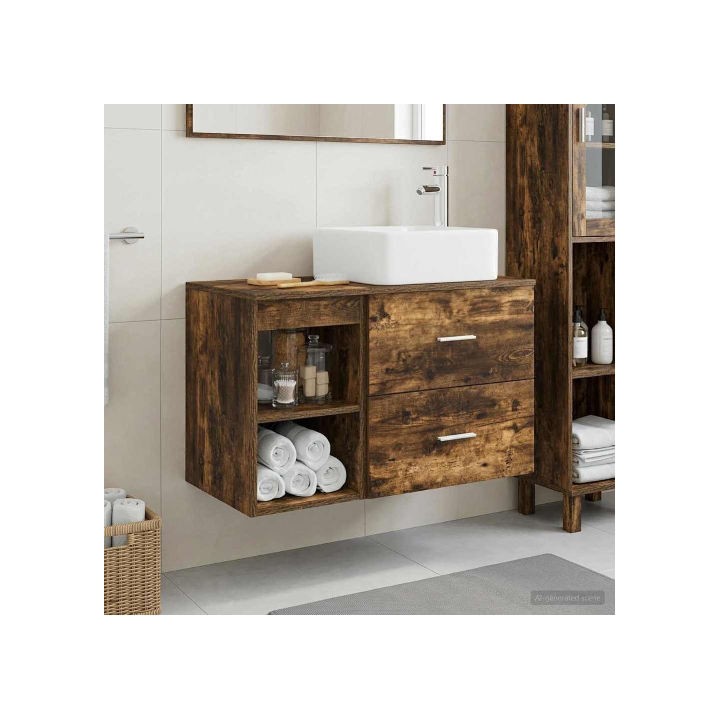 Ensemble de mobilier de salle de bain 2 pc Chêne fumé