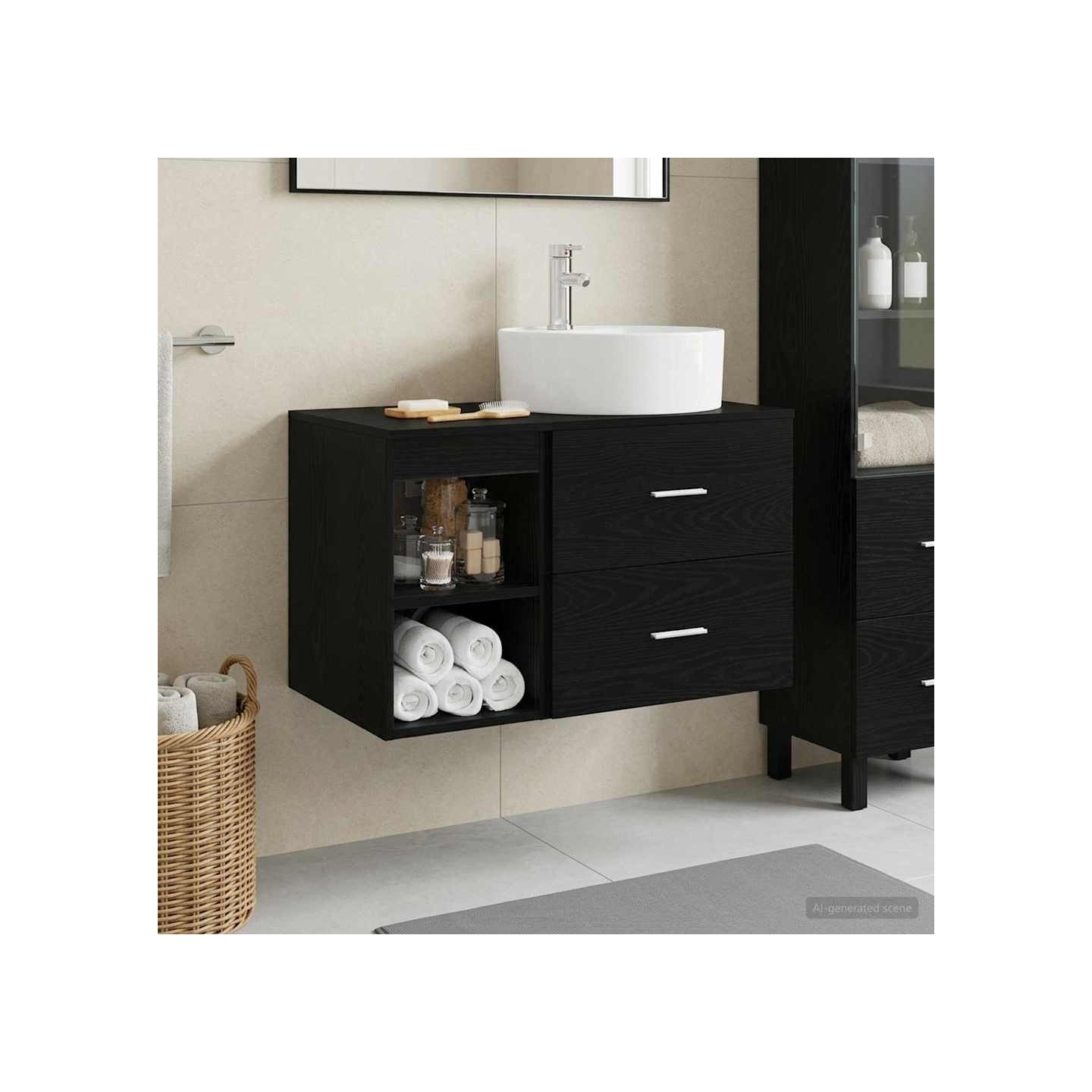 Ensemble de mobilier de salle de bain 2 pc Chêne noir
