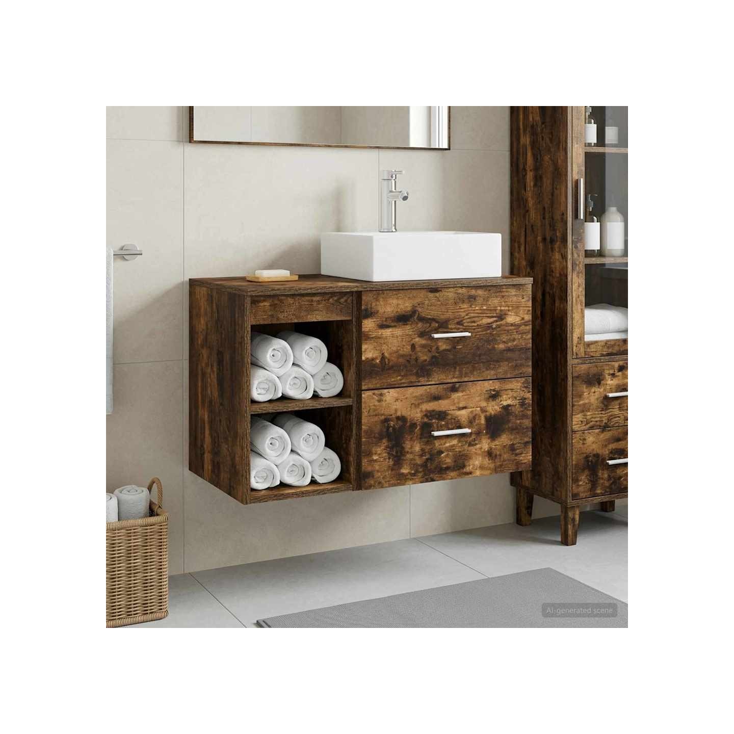 Ensemble de mobilier de salle de bain 2 pc Chêne fumé