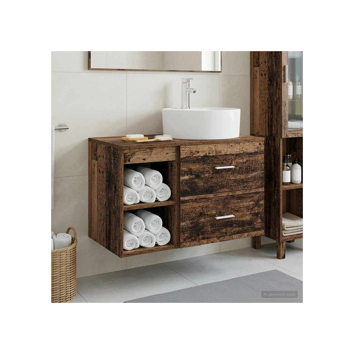 Ensemble de mobilier de salle de bain 2 pc Bois ancien