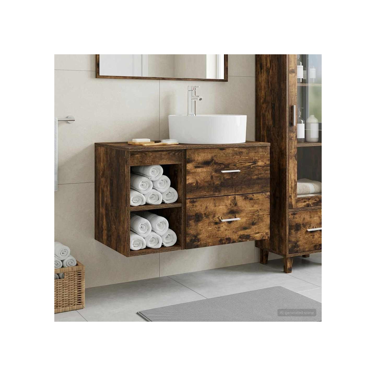 Ensemble de mobilier de salle de bain 2 pc Chêne fumé