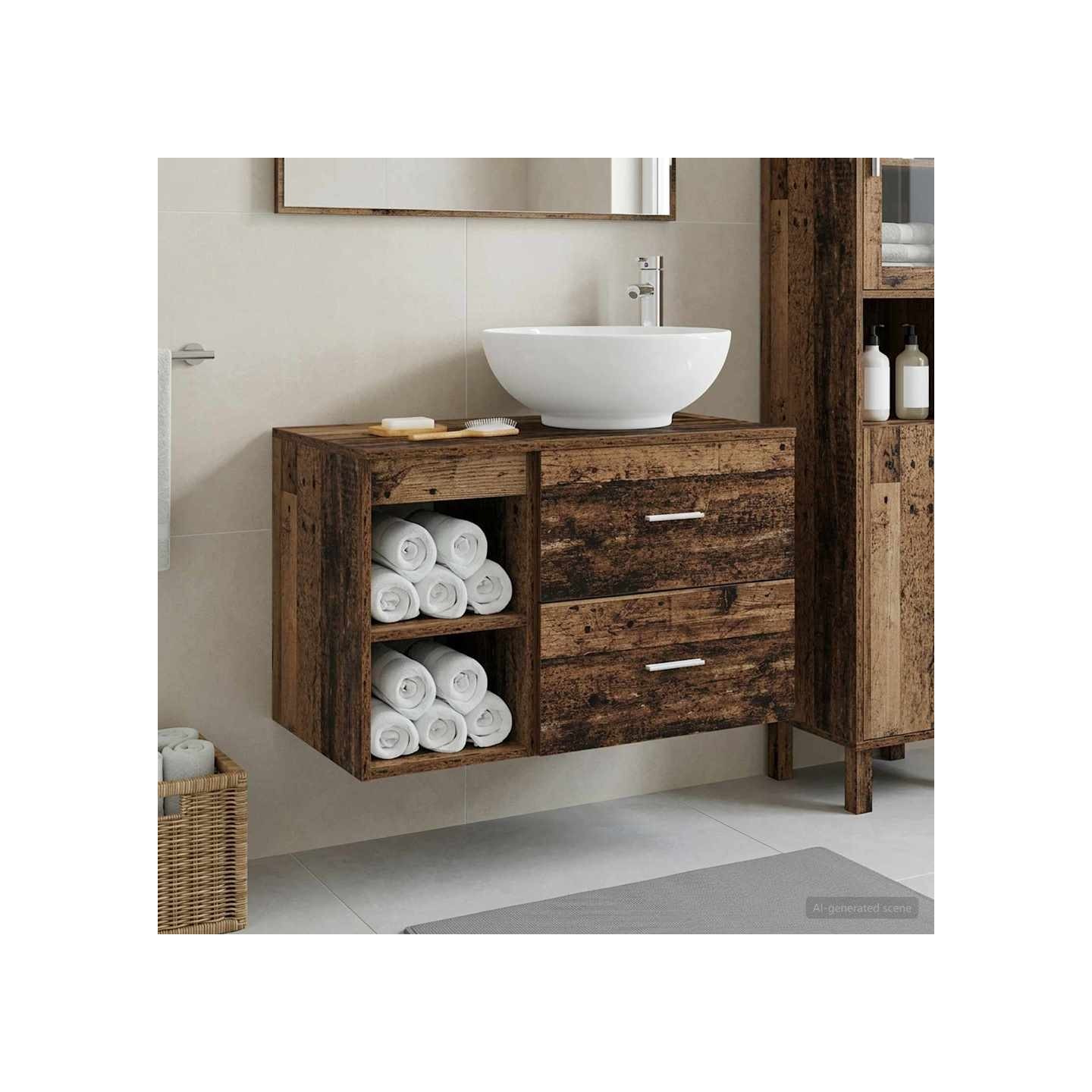 Ensemble de mobilier de salle de bain 2 pc Bois ancien