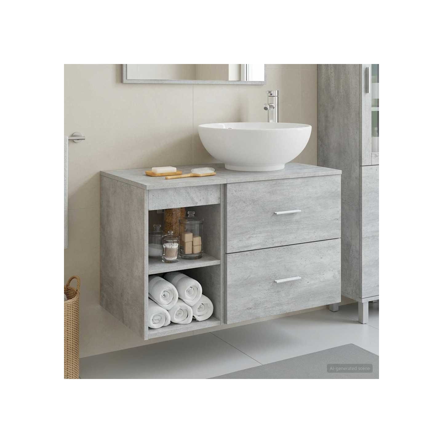Ensemble de mobilier de salle de bain 2 pc Gris béton