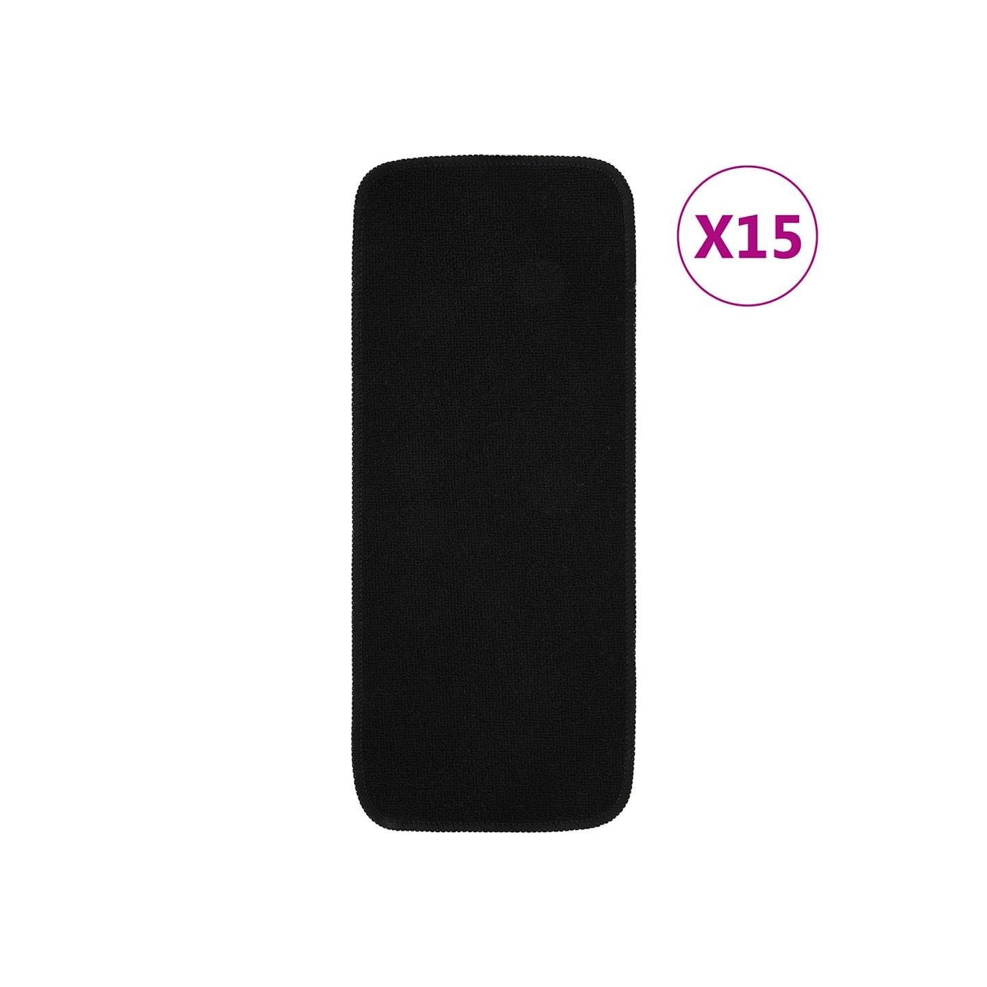 Tapis d'escalier antidérapants 15pcs 60x25cm Noir Rectangulaire