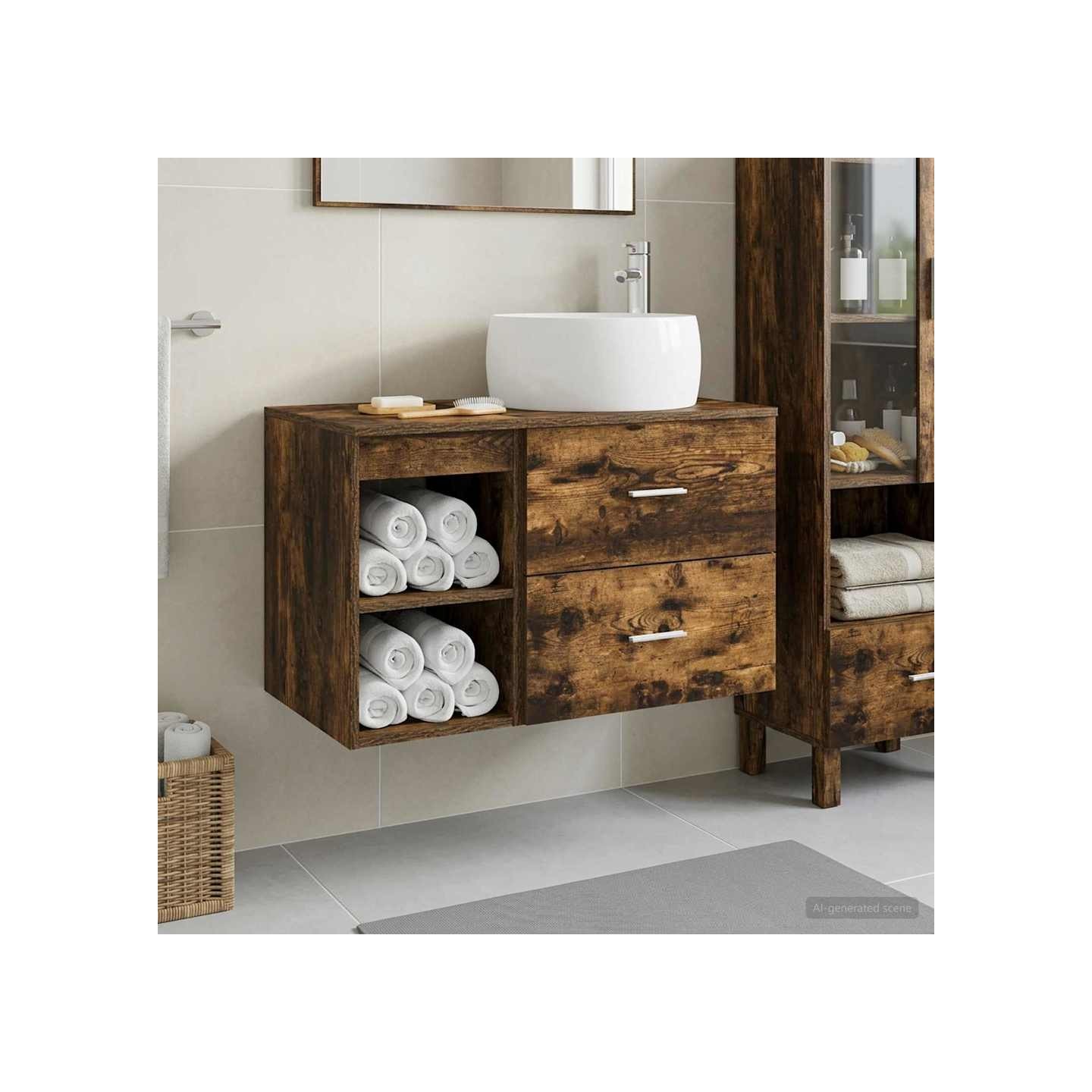 Ensemble de mobilier de salle de bain 2 pc Chêne fumé