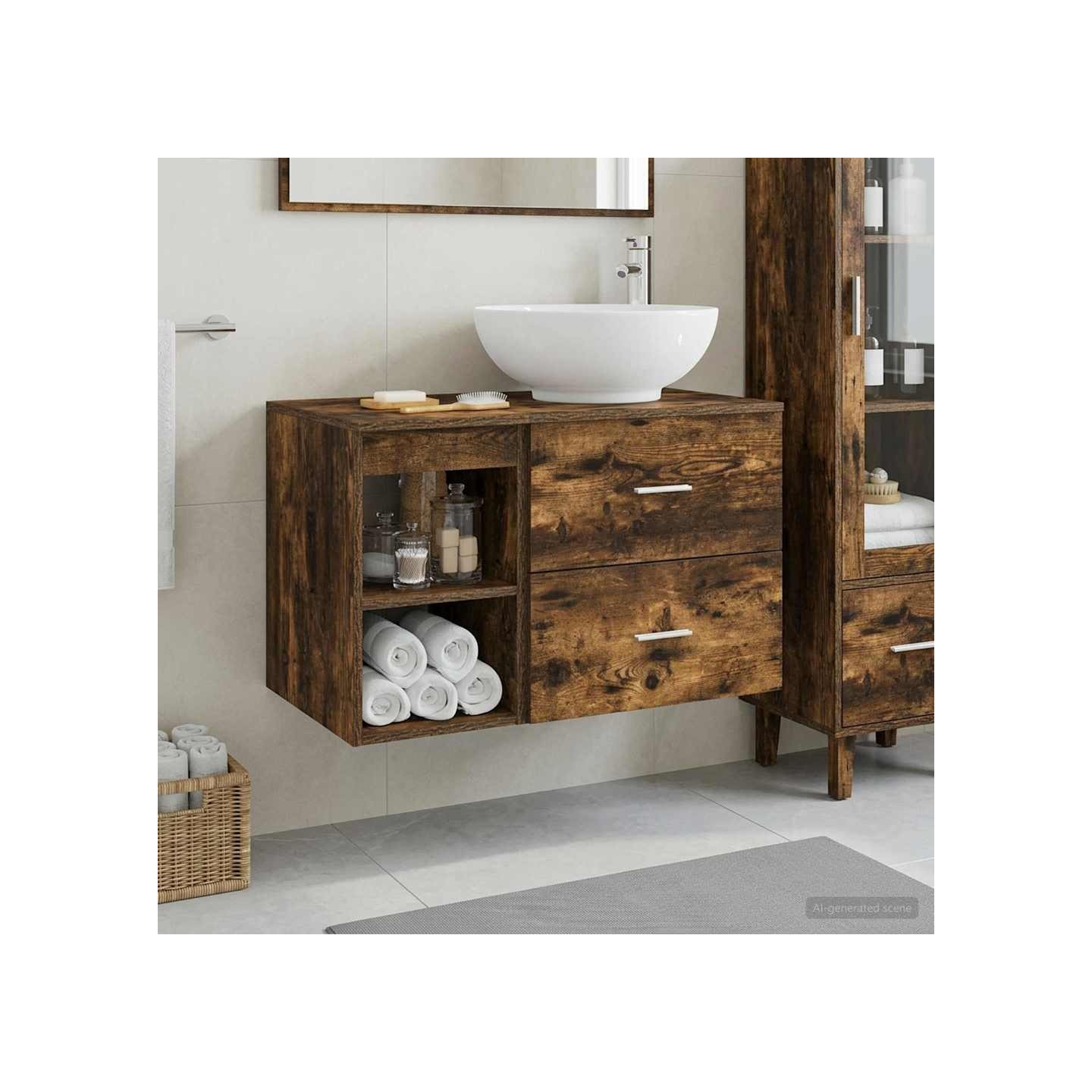 Ensemble de mobilier de salle de bain 2 pc Chêne fumé
