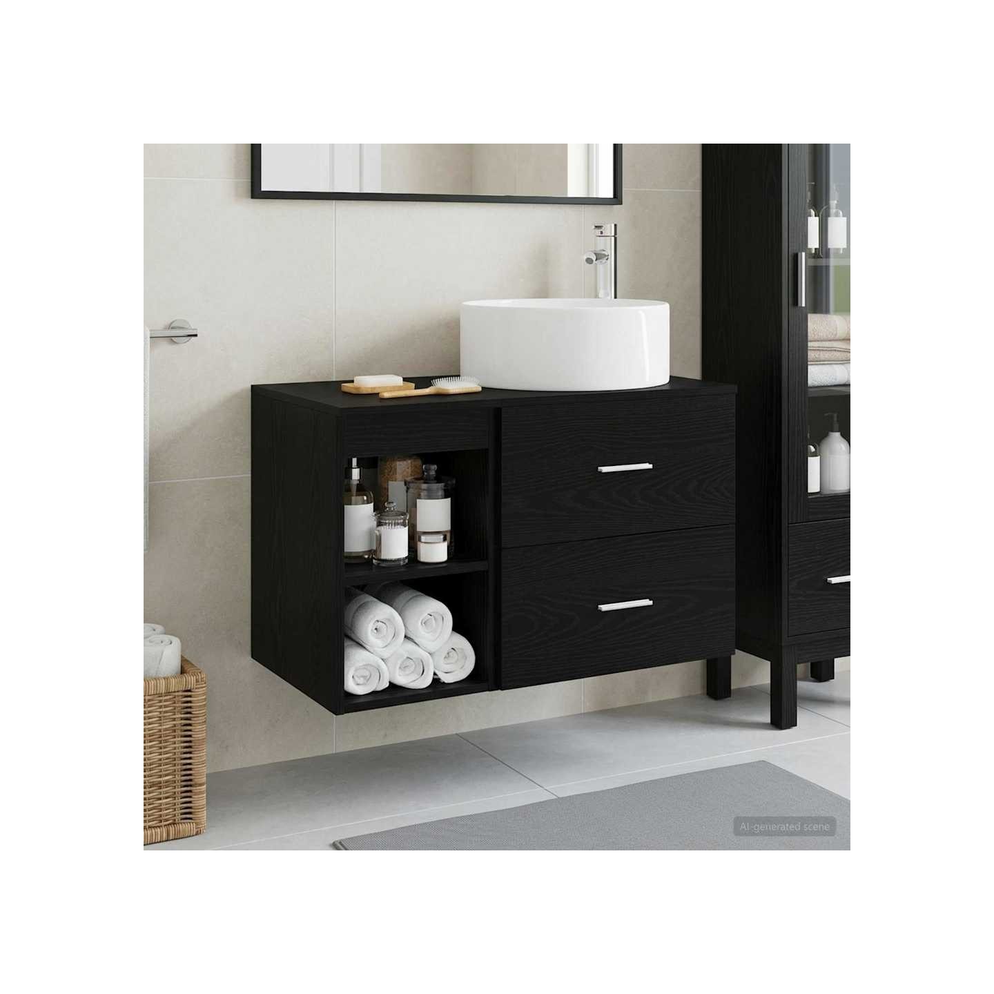 Ensemble de mobilier de salle de bain 2 pc Chêne noir
