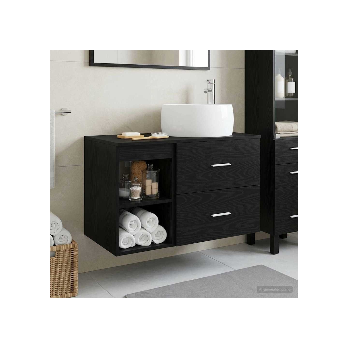 Ensemble de mobilier de salle de bain 2 pc Chêne noir