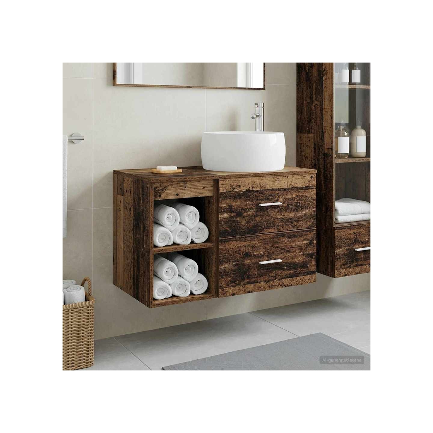 Ensemble de mobilier de salle de bain 2 pc Bois ancien