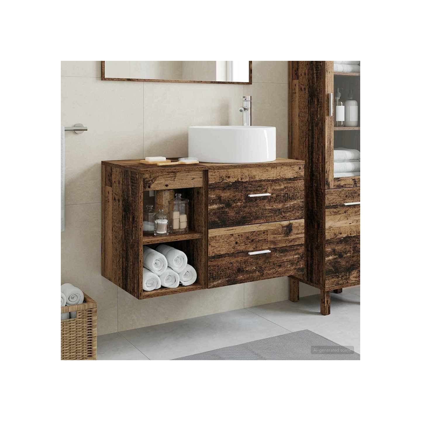 Ensemble de mobilier de salle de bain 2 pc Bois ancien