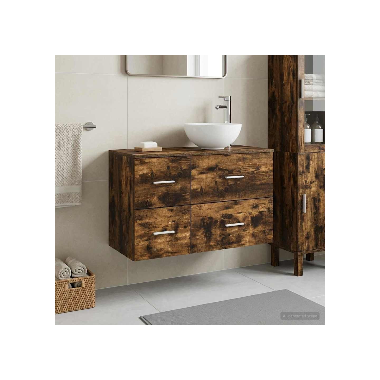 Ensemble de mobilier de salle de bain 2 pc Chêne fumé