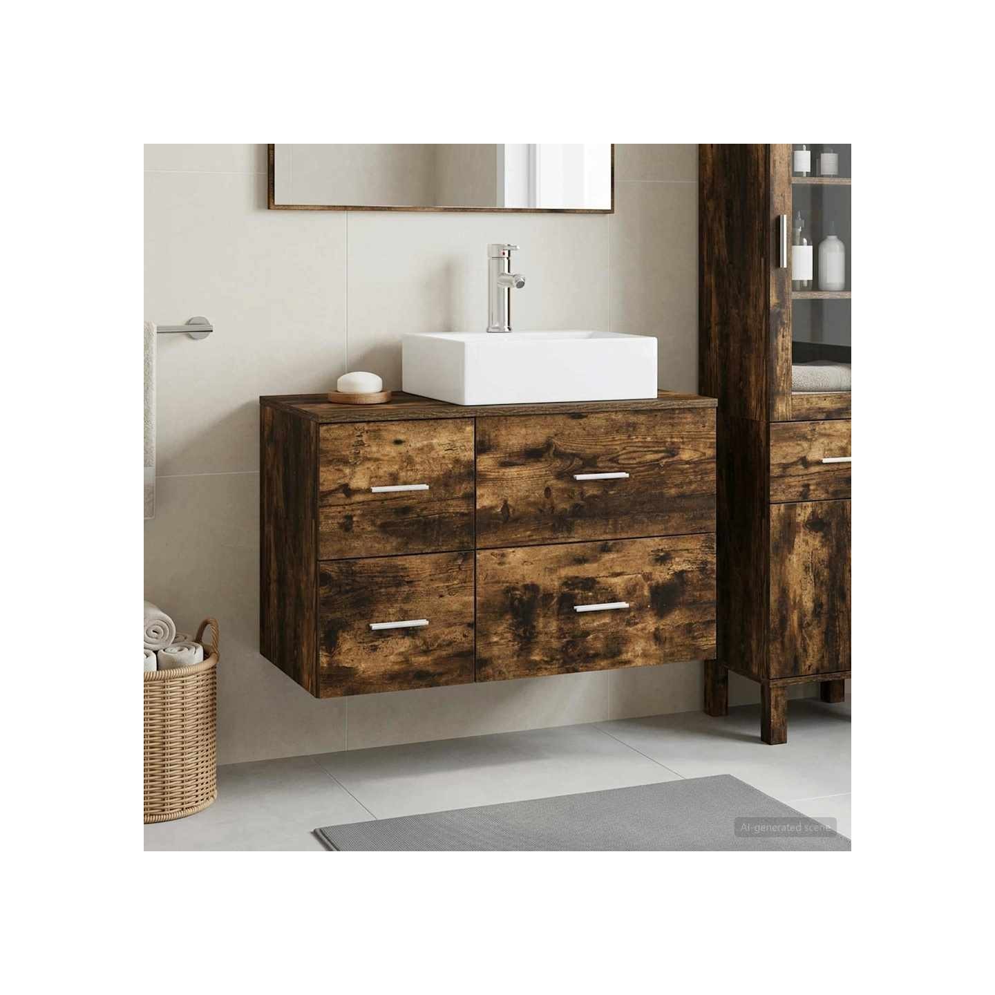 Ensemble de mobilier de salle de bain 2 pc Chêne fumé