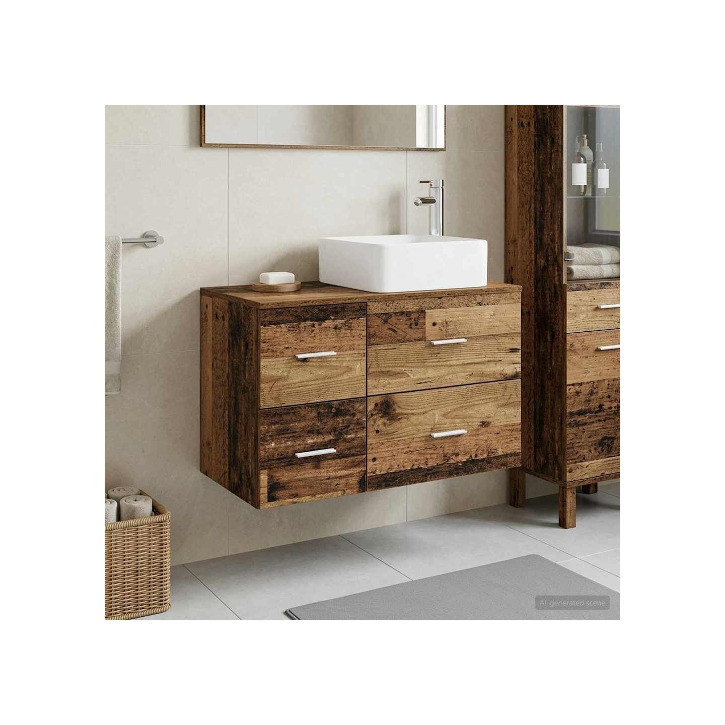 Ensemble de mobilier de salle de bain 2 pc Bois ancien