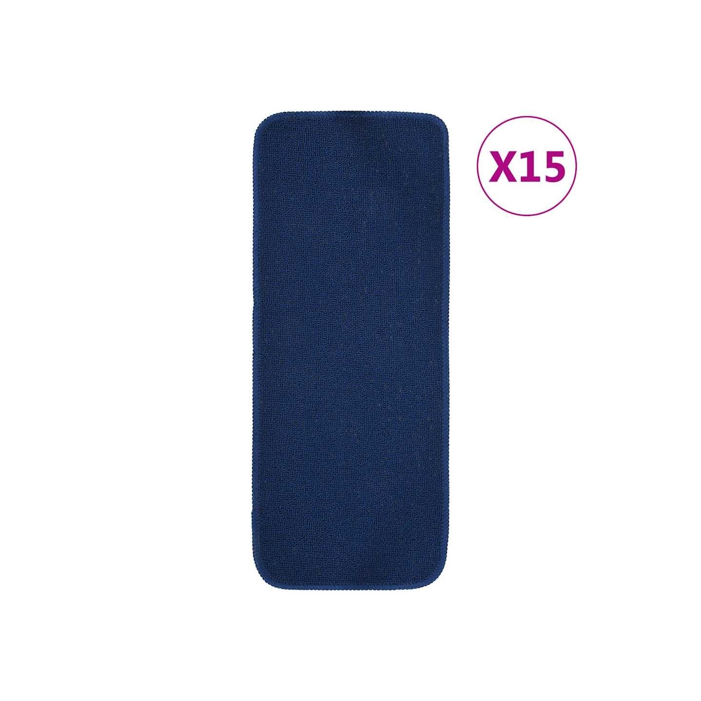 Tapis d'escalier 15 pcs 60x25 cm Bleu marine Rectangulaire