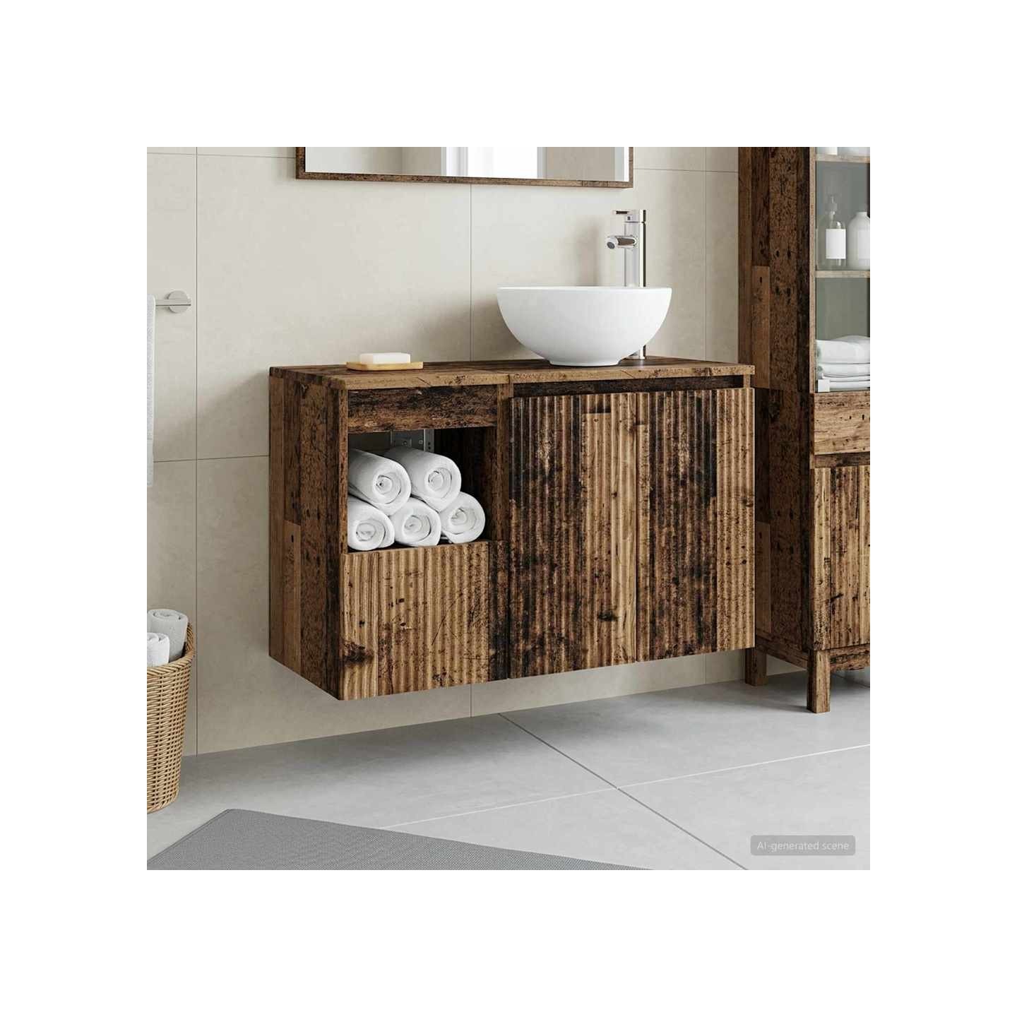 Ensemble de mobilier de salle de bain 2 pc Bois ancien