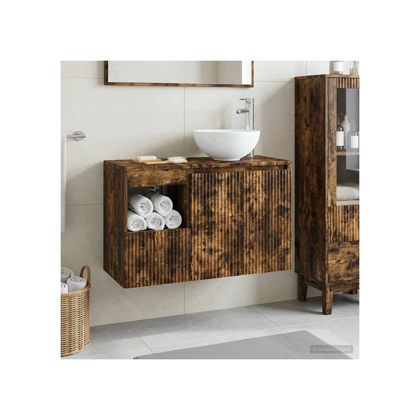 Ensemble de mobilier de salle de bain 2 pc Chêne fumé