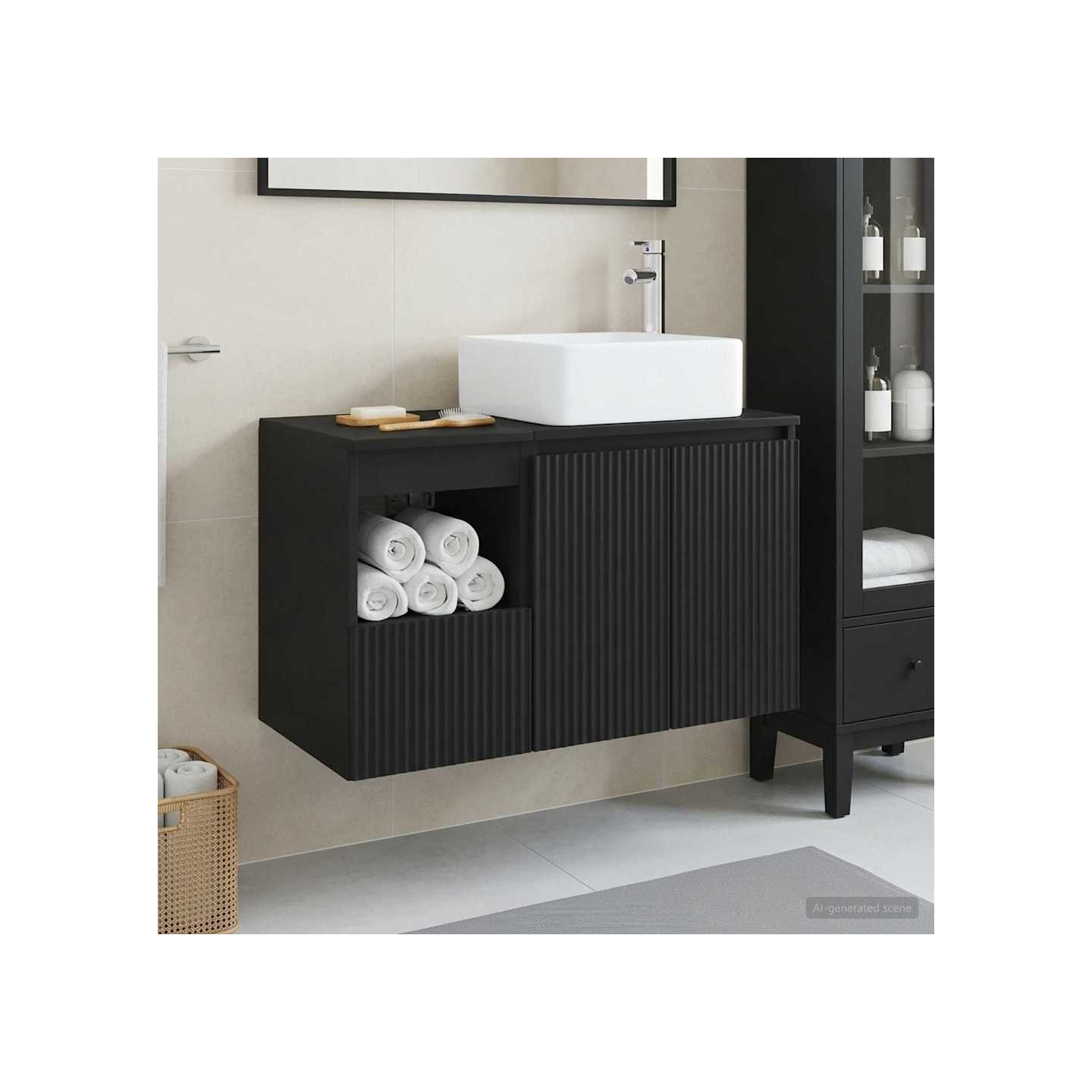 Ensemble de mobilier de salle de bain 2 pc Noir