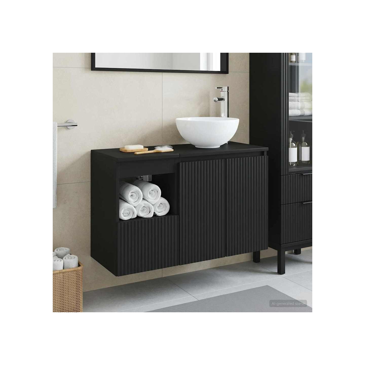 Ensemble de mobilier de salle de bain 2 pc Noir
