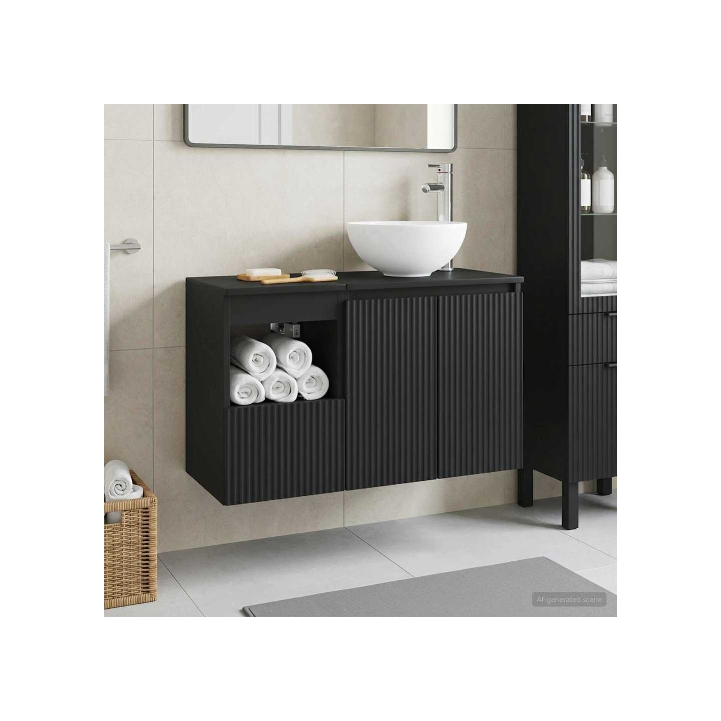 Ensemble de mobilier de salle de bain 2 pc Noir