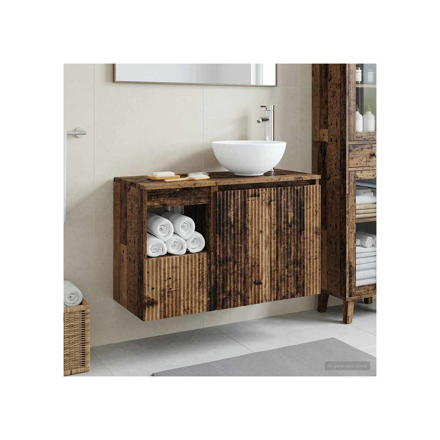Ensemble de mobilier de salle de bain 2 pc Bois ancien