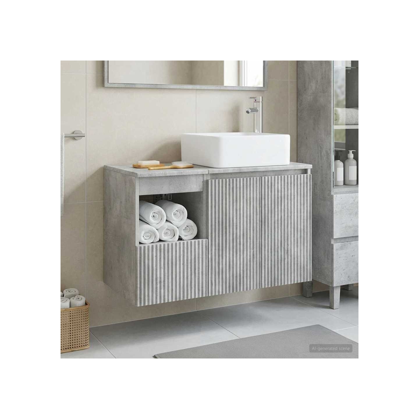 Ensemble de mobilier de salle de bain 2 pc Gris béton