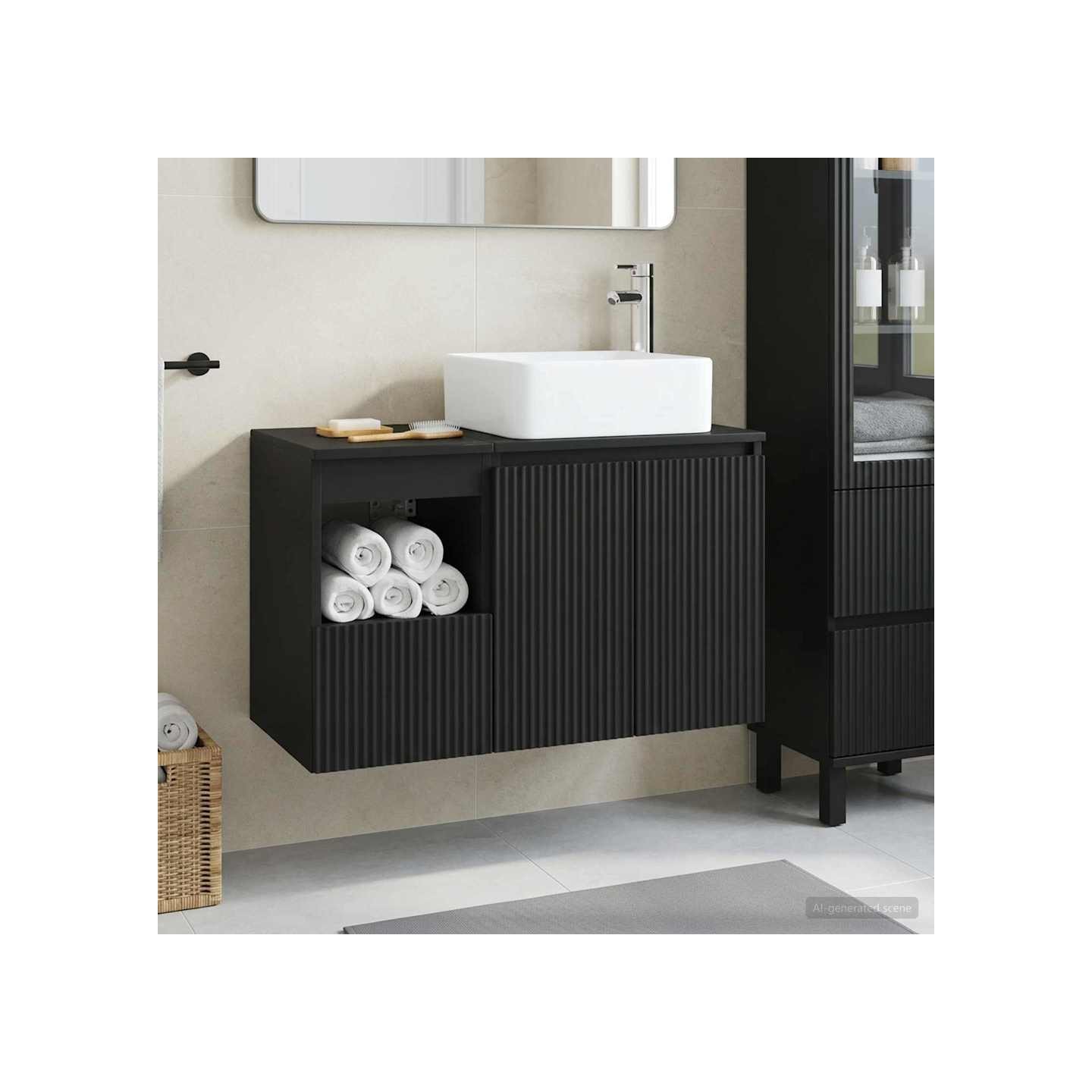 Ensemble de mobilier de salle de bain 2 pc Noir